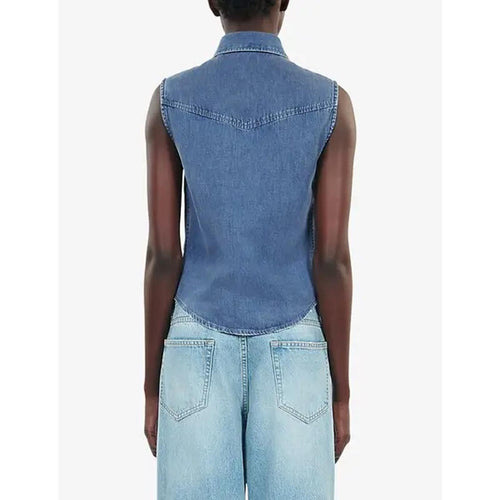 The Kooples NWT Sleeveless Denim Shirt Blue Slim Fit Size 2 / US Small-Medium