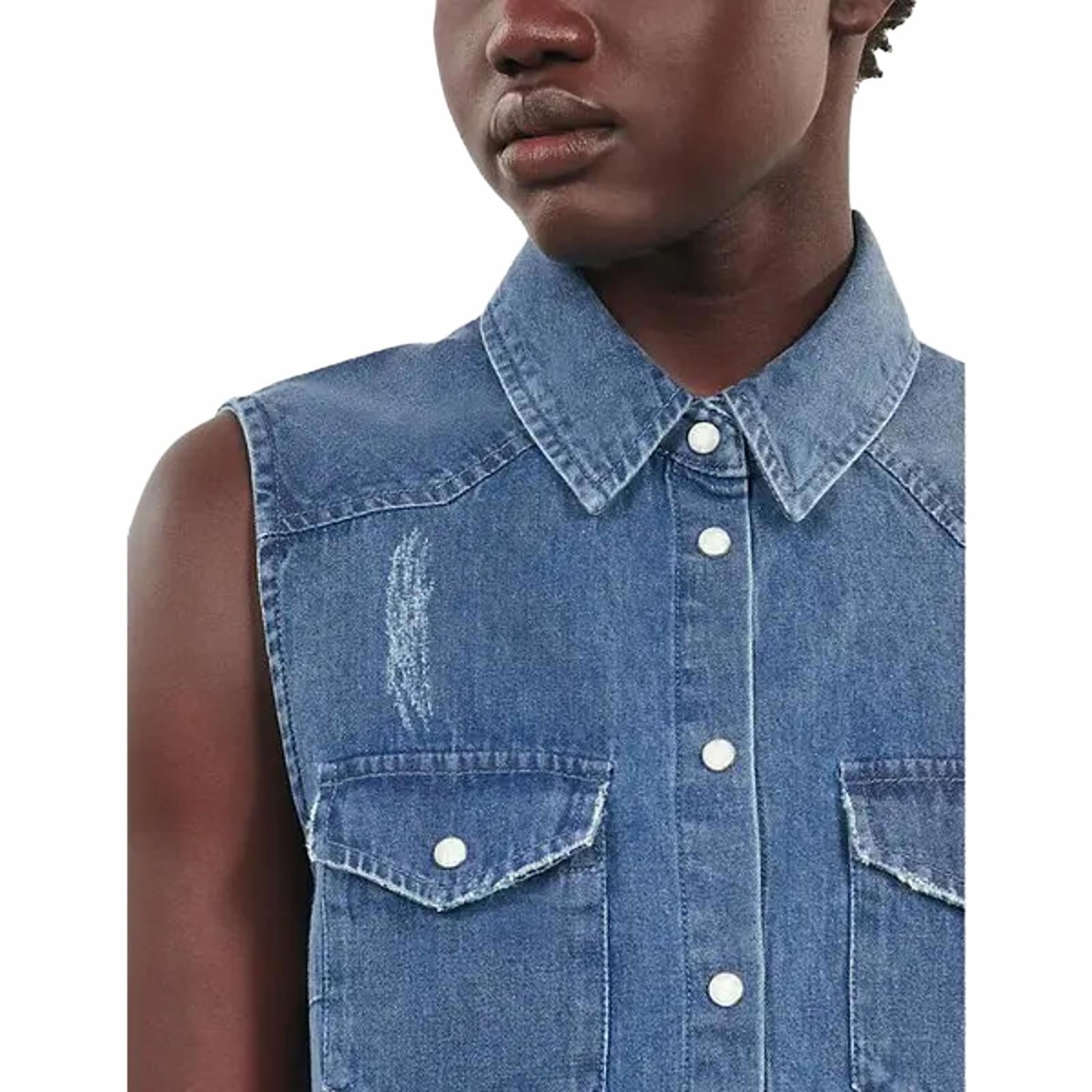 NWT The Kooples NWT Sleeveless Denim Shirt Blue Slim Fit Size 1 / US XS - Small