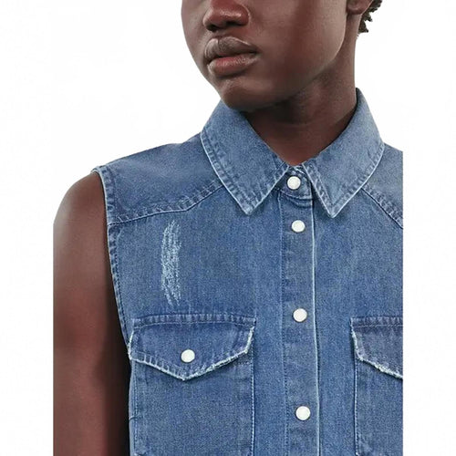 NWT The Kooples NWT Sleeveless Denim Shirt Blue Slim Fit Size 1 / US XS - Small
