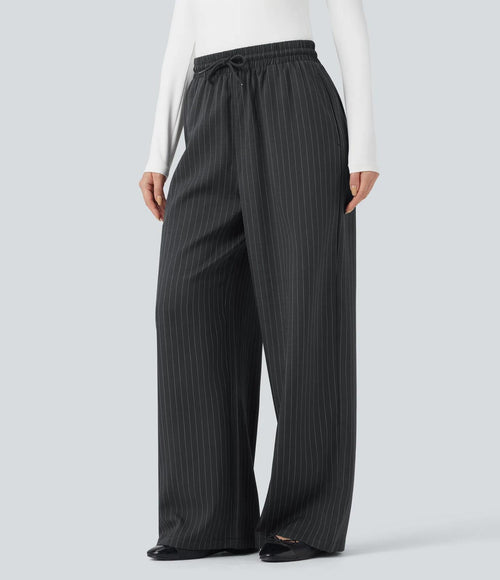 NWT Halara High Waisted Drawstring Wide Leg Stripe Casual Pants Size Large