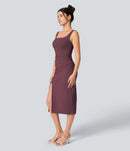 Halara Softlyzero Backless Corset Ruched Bodycon Midi Cool Touch Dress M NWT