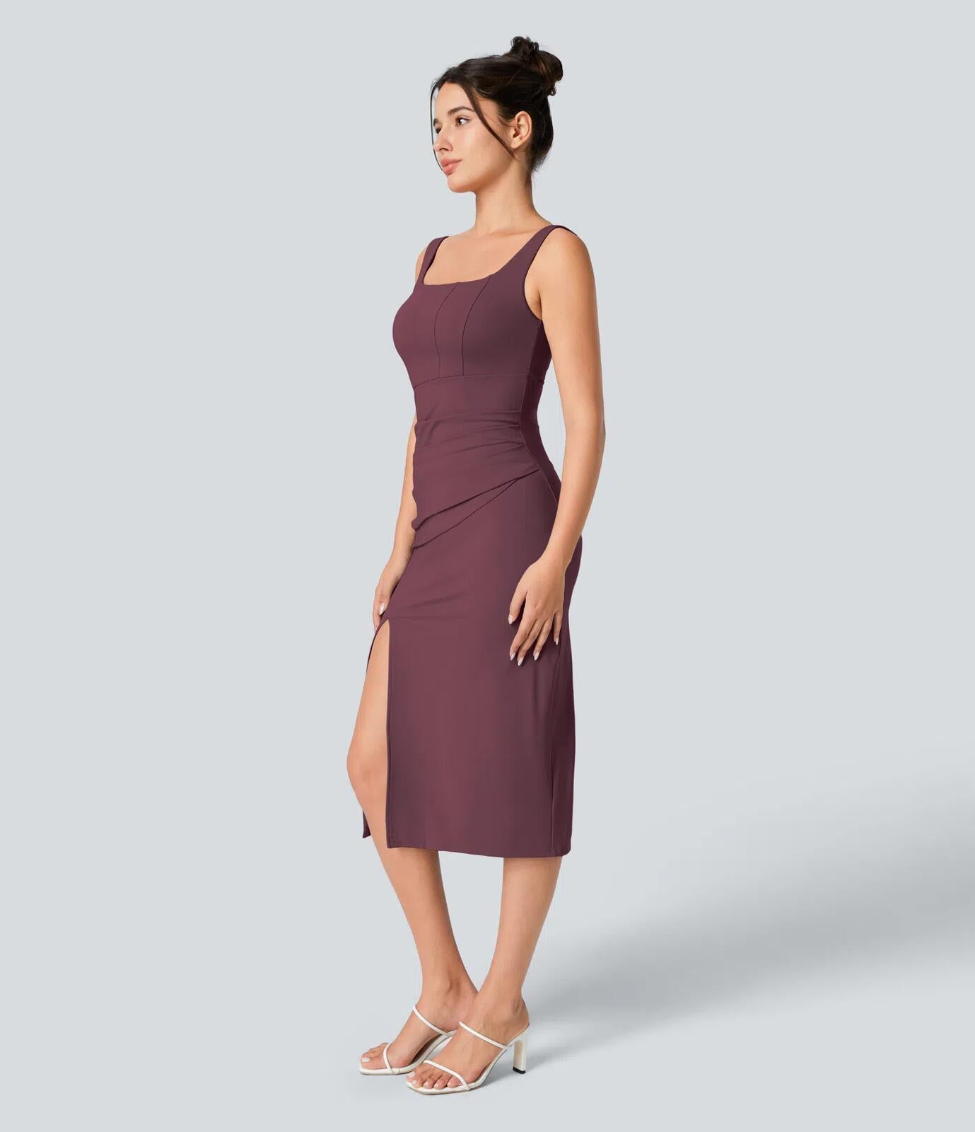 Halara Softlyzero Backless Corset Ruched Bodycon Midi Cool Touch Dress M NWT