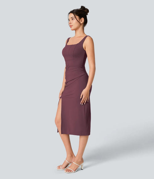 Halara Softlyzero Backless Corset Ruched Bodycon Midi Cool Touch Dress M NWT