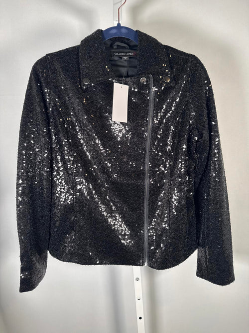 NWT Colleen Lopez Gunmetal Sequin Moto Jacket Sparkly Biker Blazer Size XS