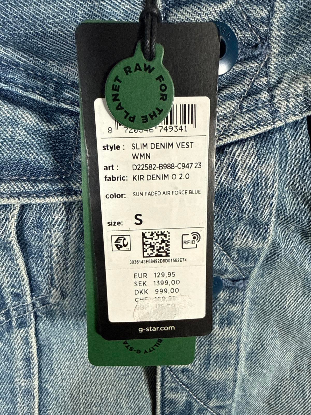 NWT G-Star RAW Women’s Slim Kir Denim Vest Sun Faded Air Force Blue Size Small