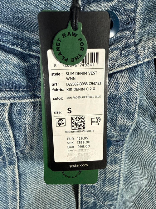 NWT G-Star RAW Women’s Slim Kir Denim Vest Sun Faded Air Force Blue Size Small