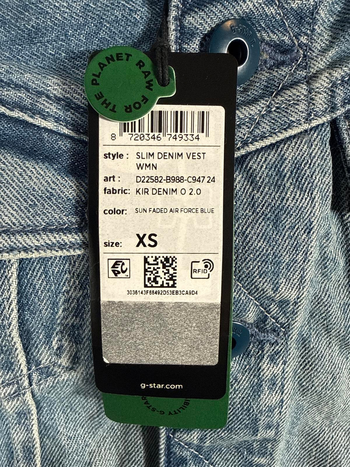 NWT G-Star RAW Women’s Slim Kir Denim Vest Sun Faded Air Force Blue Size XS