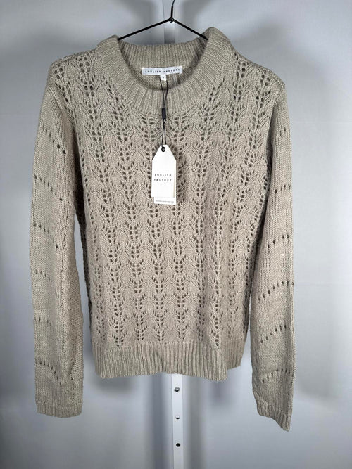 NWT English Factory Fuzzy Knit Sweater Heather Gray Pullover Size Small