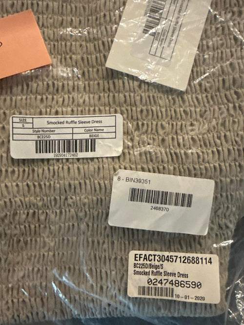 NWT English Factory Smocked Ruffle Sleeve Mini Dress Beige Size Small