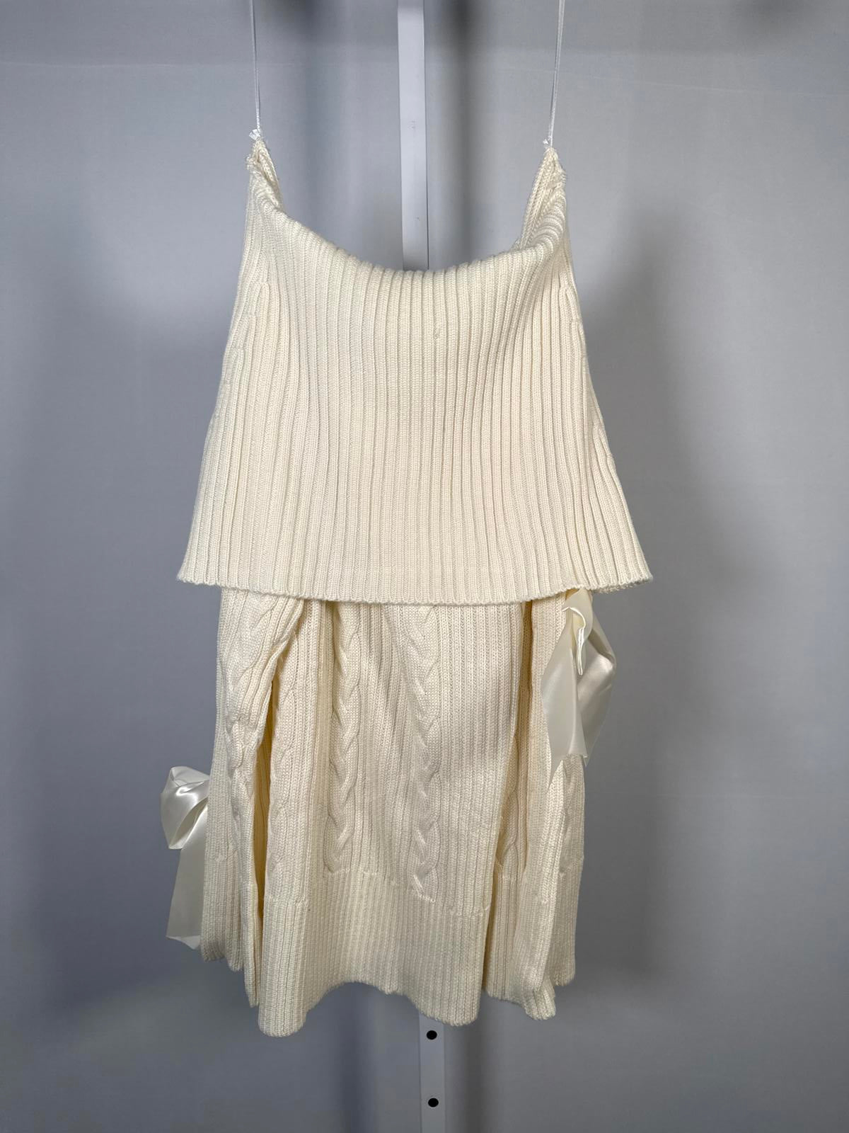 C Wonder by Christian Siriano Ivory Cable Knit SweaterBow Sleeves Size XL