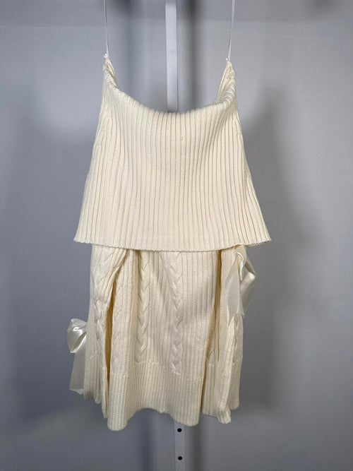 C Wonder by Christian Siriano Ivory Cable Knit SweaterBow Sleeves Size XL