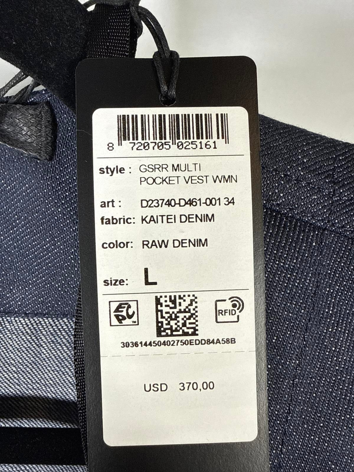 NWT G-Star RAW GSRR Multi Pocket Vest Women’s Raw Kaitei Denim Size Large