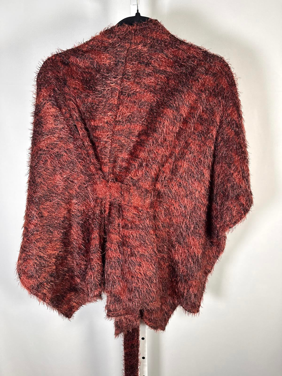 Colleen Lopez Women's Fuzzy Knit Belted Poncho Henna Size XXS