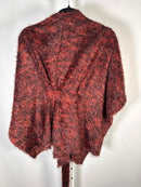 Colleen Lopez Women's Fuzzy Knit Belted Poncho Henna Size XXS