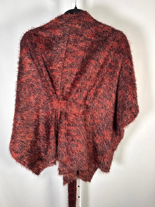 Colleen Lopez Women's Fuzzy Knit Belted Poncho Henna Size XXS