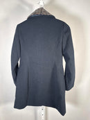 NWT Colleen Lopez Womens Faux Wool Coat Black Removable Collar Size Small