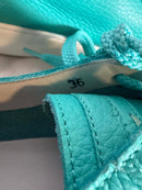 Santoni Teal Pebbled NWB Leather Low-Top Sneakers Women’s US 6 Luxury Designer