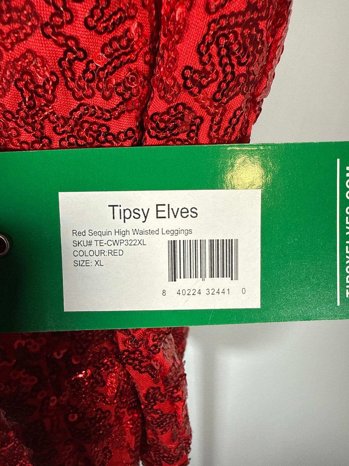 NWT Tipsy Elves Red Sequin High Waisted Leggings Size XL