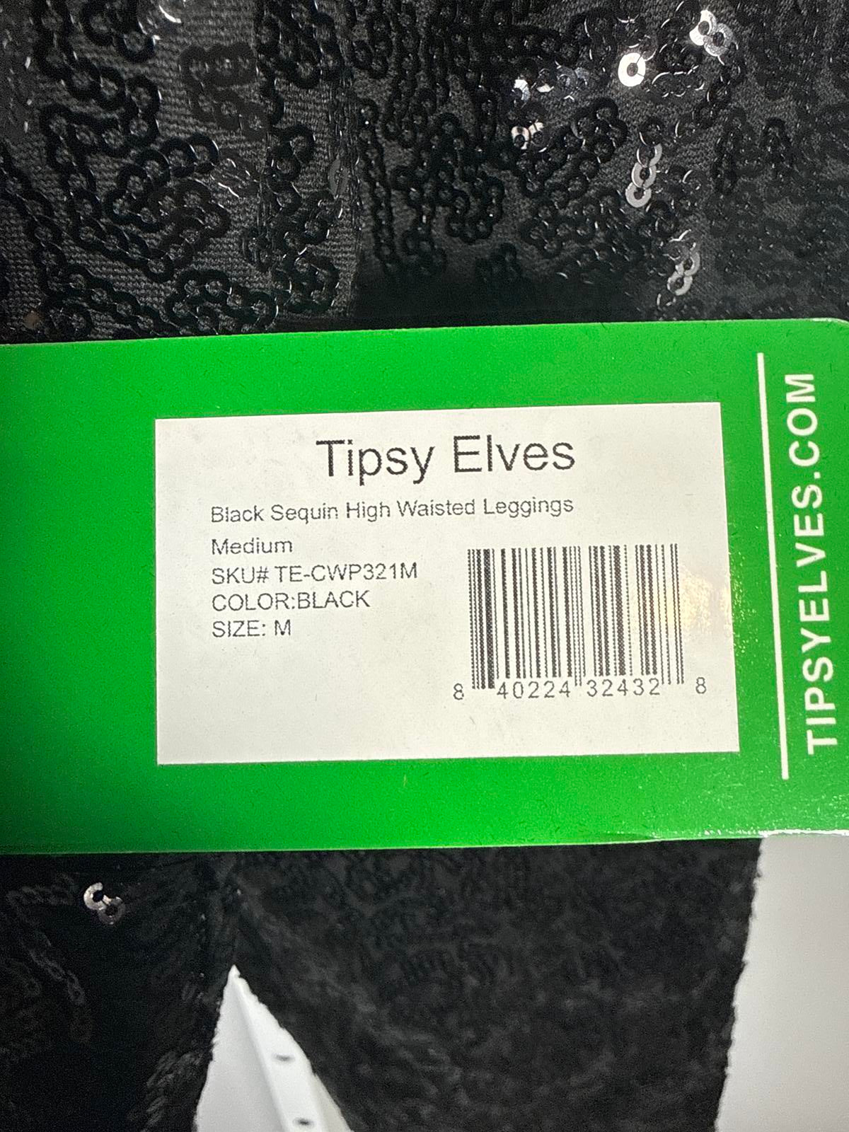 NWT Tipsy Elves Black Sequin High Waisted Leggings Size Medium