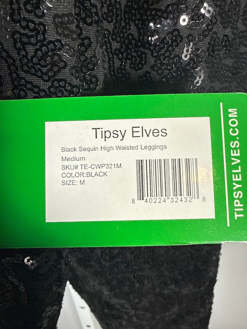 NWT Tipsy Elves Black Sequin High Waisted Leggings Size Medium