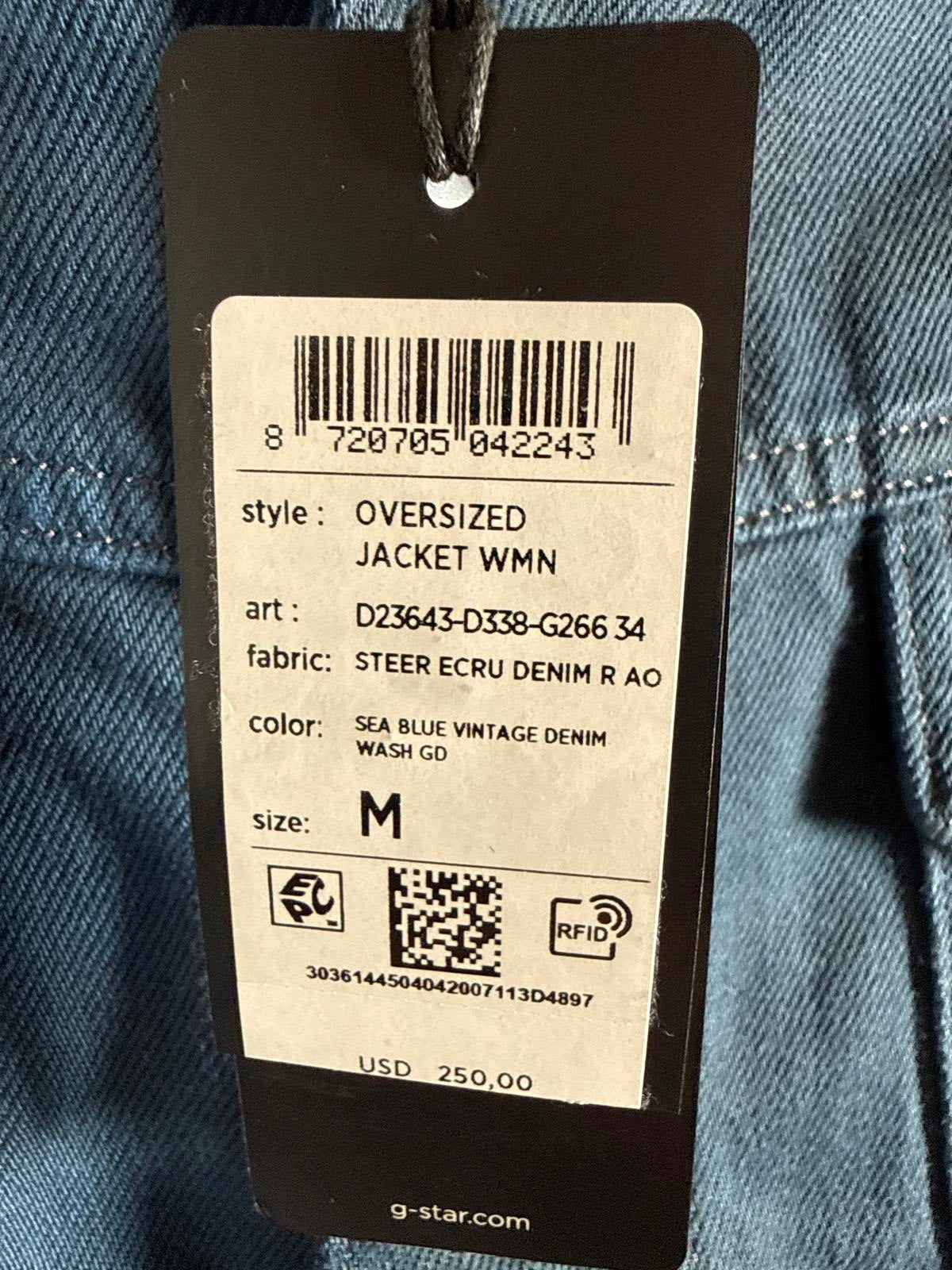 NWT G-Star RAW Women’s Oversized Denim Jacket Sea Blue Vintage Wash Size Medium