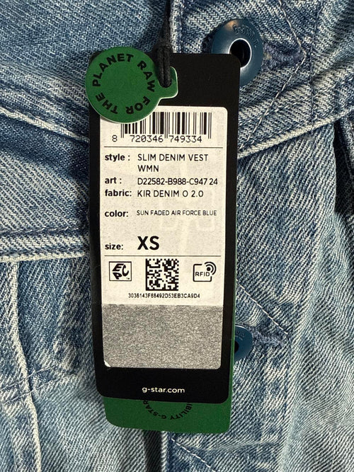 NWT G-Star RAW Women’s Slim Kir Slim Denim Vest Sun Faded Air Force Blue Size XS