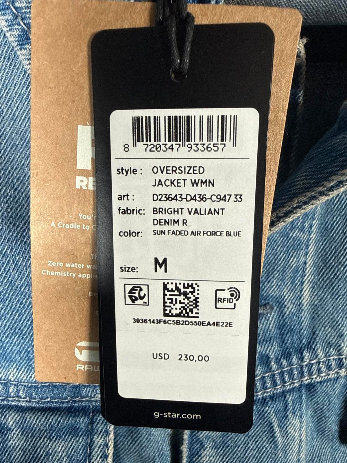 NWT G-Star RAW Oversized Denim Jacket Women’s Sun Faded Air Force Blue Size M