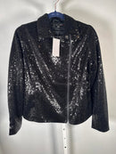 NWT Colleen Lopez Gunmetal Sequin Moto Jacket Sparkly Biker Blazer Size Large