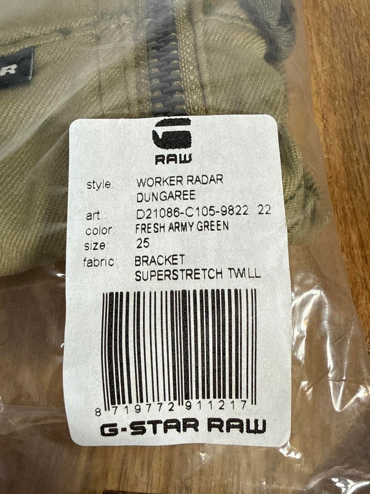 NWT G-Star RAW Women’s Worker Radar Green Dungaree Overalls Size 25