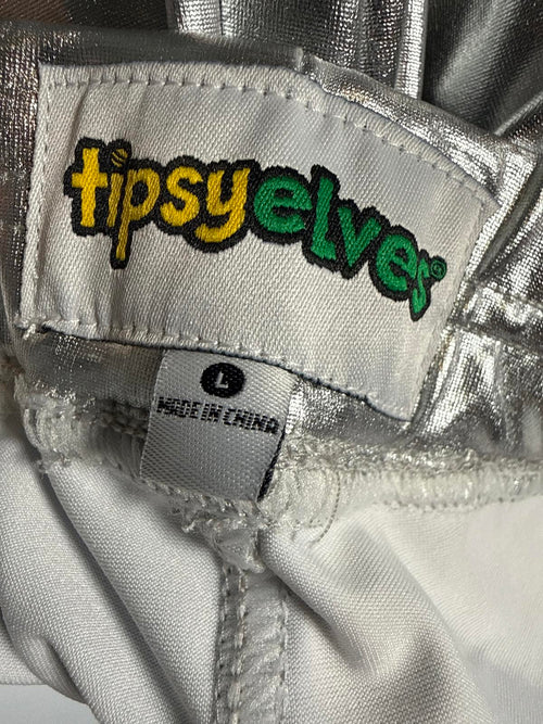 NWT Tipsy Elves Women’s Metallic Silver Leggings Size Large