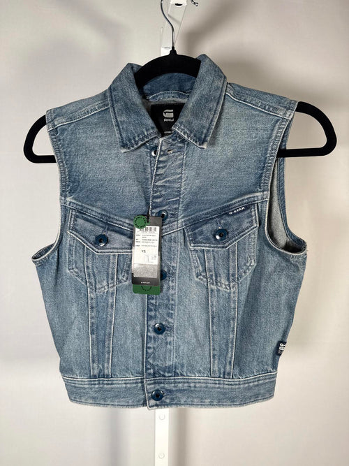 NWT G-Star RAW Women’s Slim Kir Denim Vest Sun Faded Air Force Blue Size XS