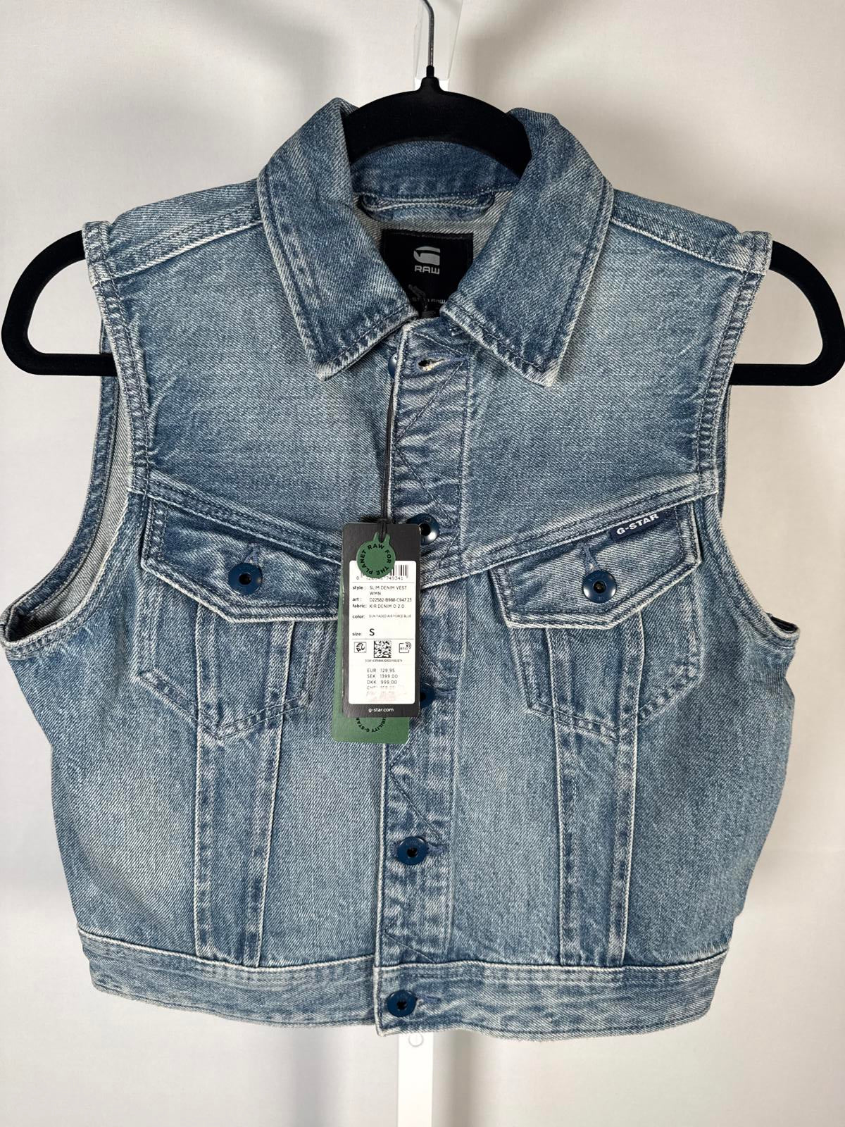 NWT G-Star RAW Women’s Slim Kir Denim Vest Sun Faded Air Force Blue Size Small