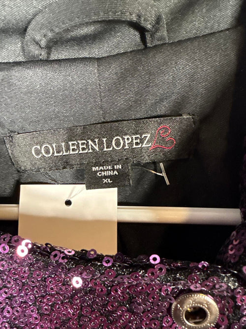 NWT Colleen Lopez Purple Sequin Moto Jacket Sparkly Evening Blazer Size XL