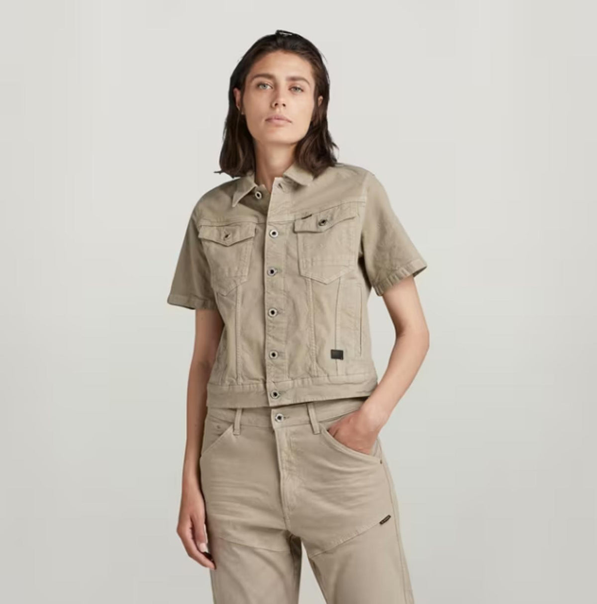 NWT G-Star RAW Arc Jacket Women’s Short Sleeve Stretch Canvas Beige - Size XS