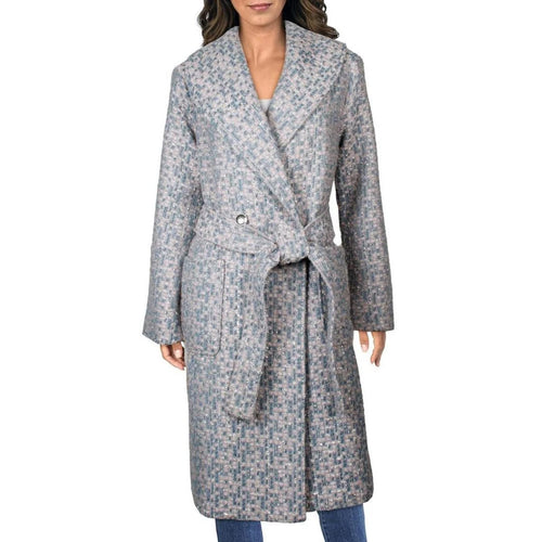 NWT Kathy Ireland Women's Metallic Plaid Belted Long Coat Size XL