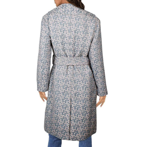 NWT Kathy Ireland Women's Metallic Plaid Belted Long Coat Size Large