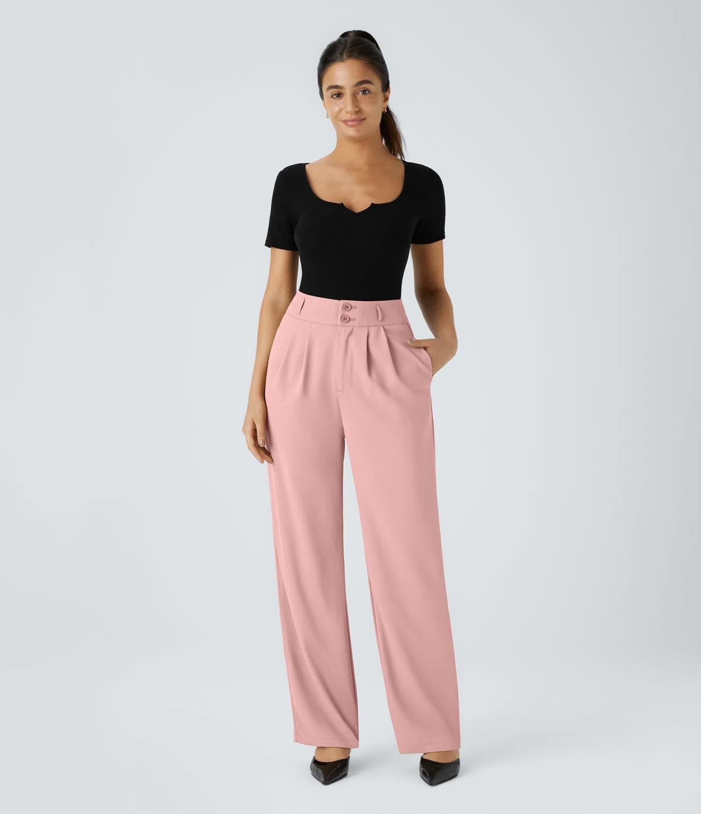 NWT Halara Flex High Waisted Shirred Straight Leg Work Pants Size XS Petite