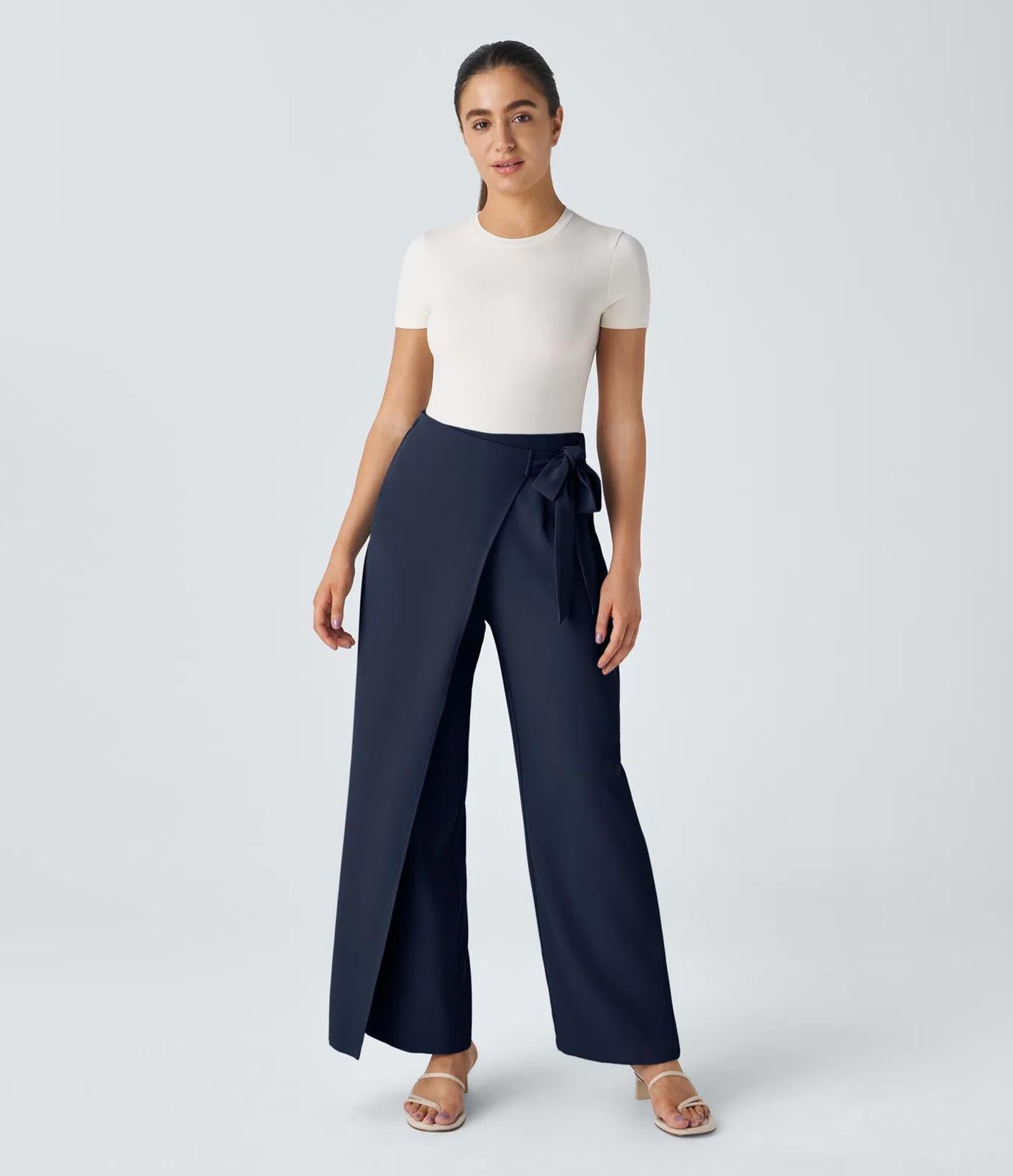 NWT Halara Flex™ High Waisted Tie Side Wide Leg Work Pants Size Small Petite