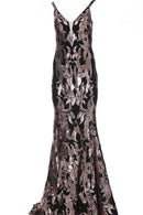NWT Jovani 3263A Black Rose Sequin Mermaid Gown Size 2 Formal Prom Dress