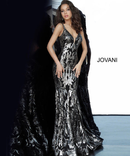 NWT Jovani 3263A Black Rose Sequin Mermaid Gown Size 2 Formal Prom Dress