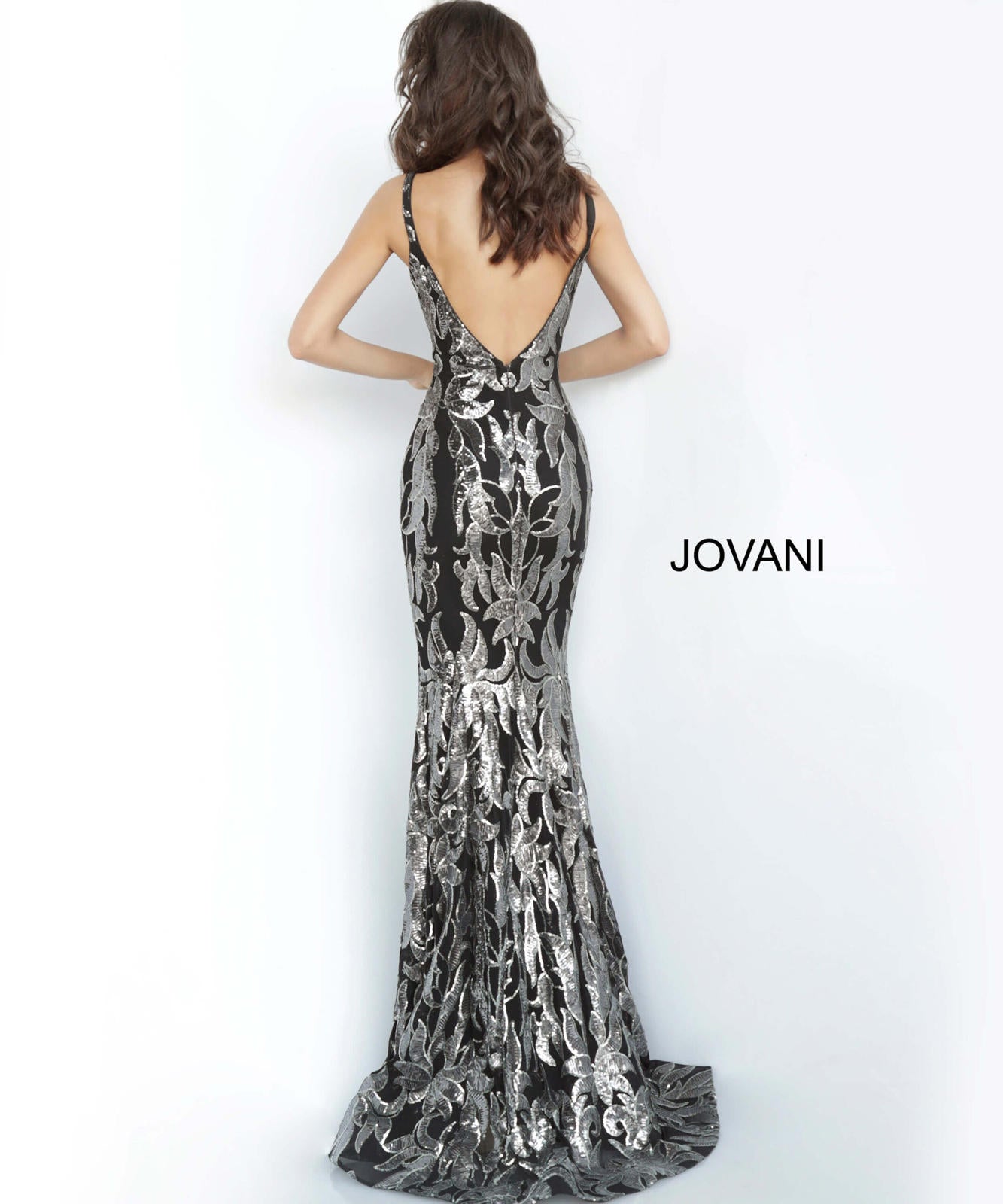 NWT Jovani 3263A Black Rose Sequin Mermaid Gown Size 2 Formal Prom Dress