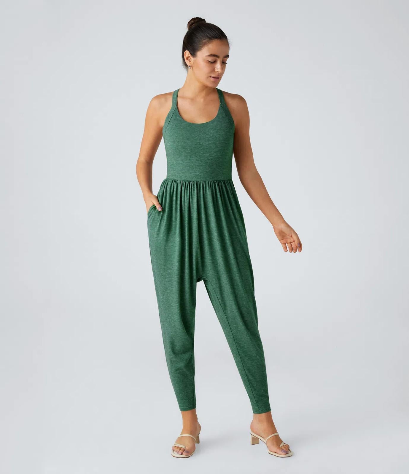 NWT Halara U Neck Pocket Harem Casual Jumpsuit-Easy Peezy Edition Size Small
