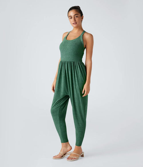 NWT Halara U Neck Pocket Harem Casual Jumpsuit-Easy Peezy Edition Size Small