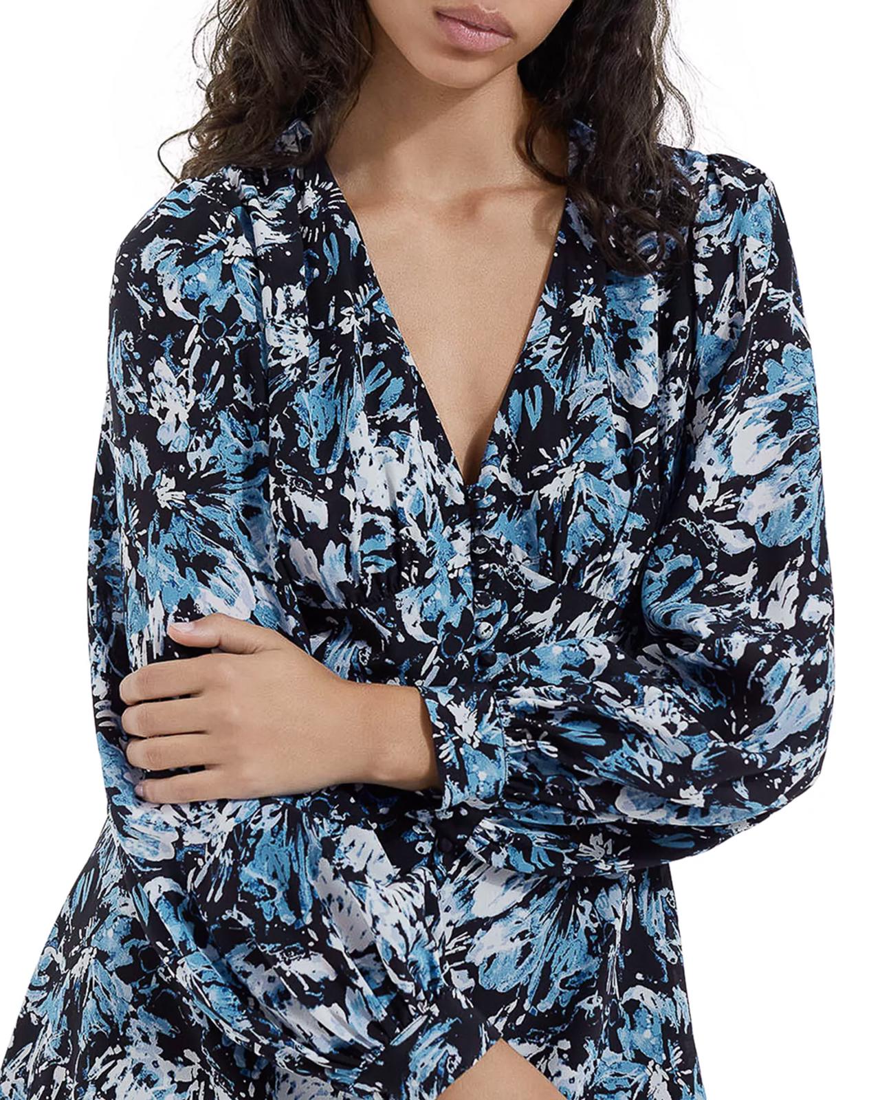 The Kooples Firework Silk Mini Dress Size 1 (US S) Blue Black Floral NWT