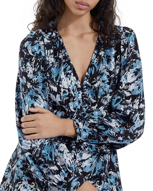 The Kooples Firework Silk Mini Dress Size 1 (US S) Blue Black Floral NWT
