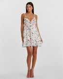 NWT Mac Duggal Apparel White Butterfly Print Ruffle Hem Mini Dress Size 6