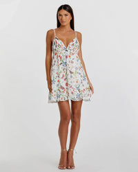 NWT Mac Duggal Apparel White Butterfly Print Ruffle Hem Mini Dress Size 6
