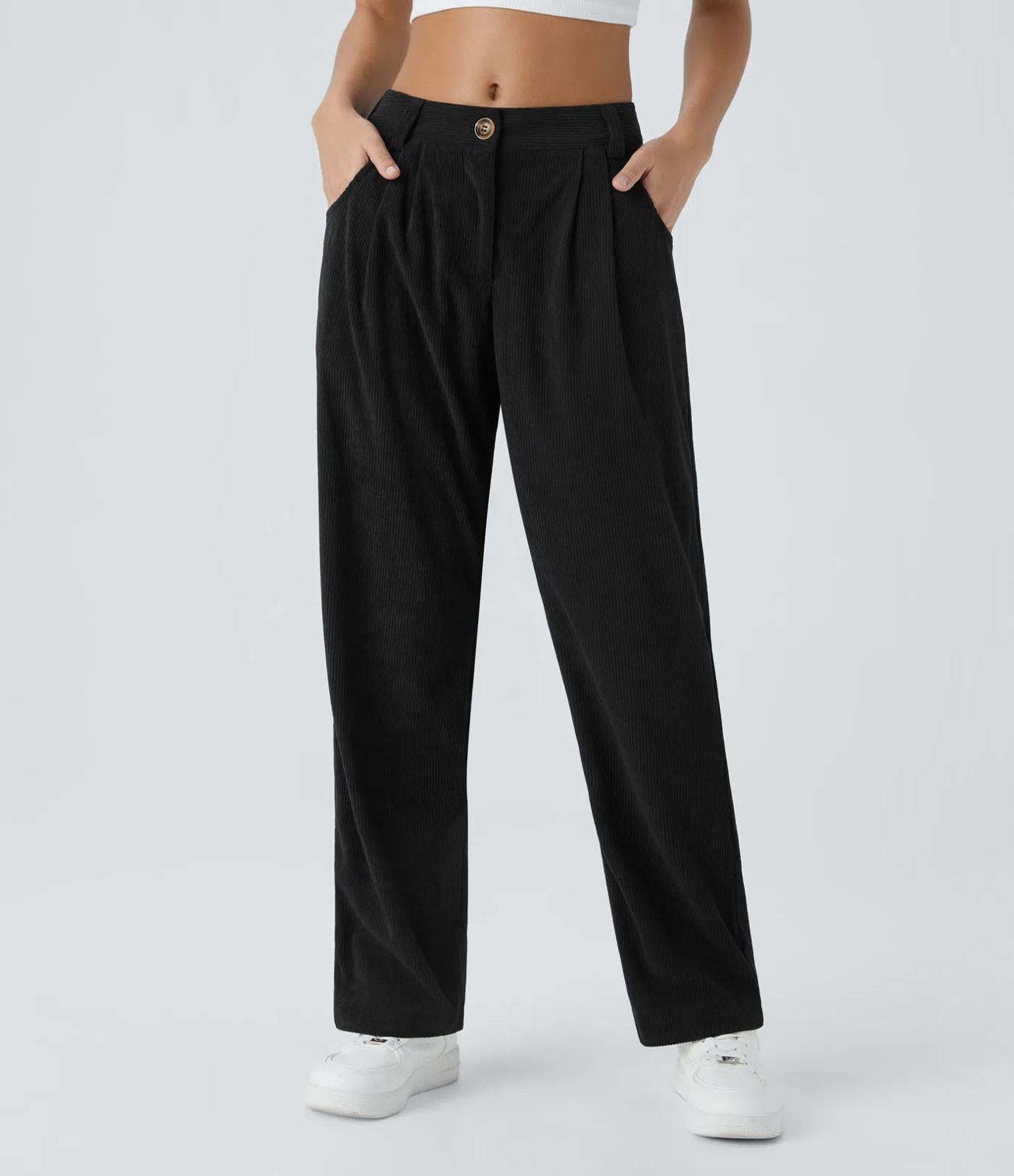 NWT Halara Mid Rise Zipper Pocket Corduroy Casual Pants Size XS