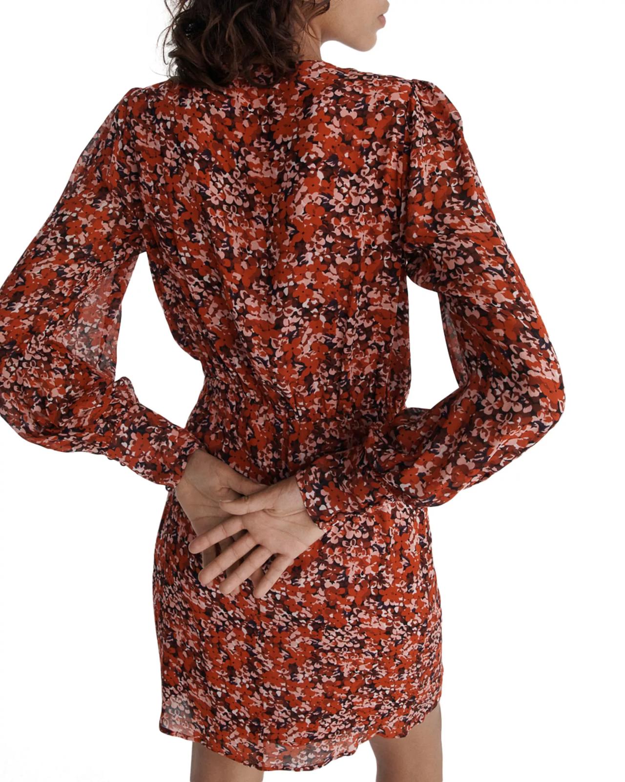 The Kooples Burning Flowers Mini Dress Size 0 (US XS) Red Floral V-Neck NWT