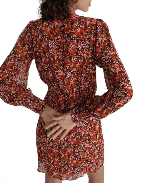 The Kooples Burning Flowers Mini Dress Size 0 (US XS) Red Floral V-Neck NWT